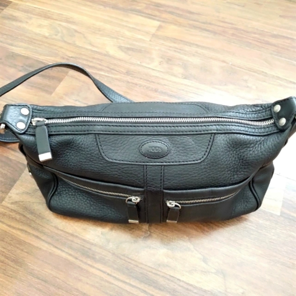 Tods Black Leather Hobo Bag
